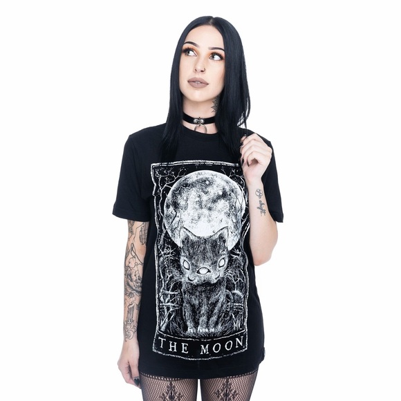 Dolls Kill Tops - Dollskill Mortus Viventi The Moon Cat Tarot Tee